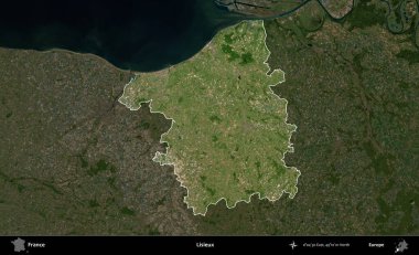 Lisieux. Fransa 'nın idari alanı koyu renkli bir B uydusu görüntüsüyle vurgulandı ve özetlendi