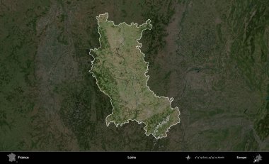 Loire. Fransa 'nın idari alanı koyu renkli bir B uydusu görüntüsüyle vurgulandı ve özetlendi