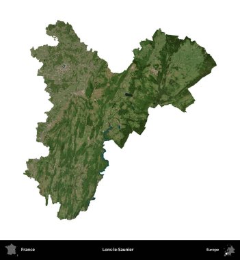 Lons-le-Saunier. Fransa 'nın idari bölgesi B uydusundaki görüntülerde beyaza izole edildi