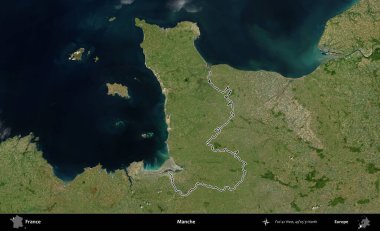 Manche. B uydusundaki görüntülerde Fransa 'nın idari bölgesinin ana hatları belirlenmiş.