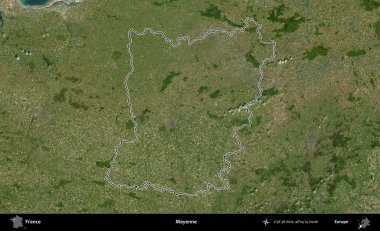 Mayenne. B uydusundaki görüntülerde Fransa 'nın idari bölgesinin ana hatları belirlenmiş.