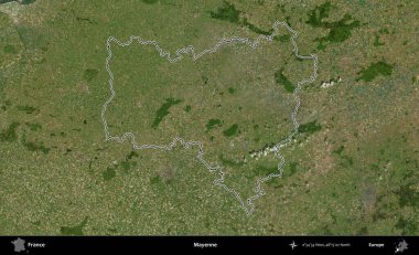 Mayenne. B uydusundaki görüntülerde Fransa 'nın idari bölgesinin ana hatları belirlenmiş.