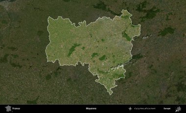 Mayenne. Fransa 'nın idari alanı koyu renkli bir B uydusu görüntüsüyle vurgulandı ve özetlendi