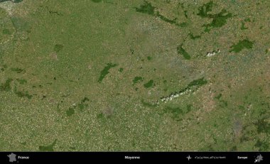 Mayenne. B uydusundan alınan görüntülerde Fransa 'nın idari bölgesi
