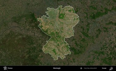 Montargis. Fransa 'nın idari alanı koyu renkli bir B uydusu görüntüsüyle vurgulandı ve özetlendi