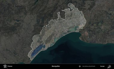 Montpellier 'de. Fransa 'nın idari alanı koyu renkli bir B uydusu görüntüsüyle vurgulandı ve özetlendi