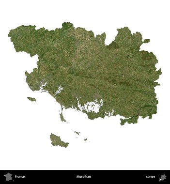 Morbihan. Fransa 'nın idari bölgesi B uydusundaki görüntülerde beyaza izole edildi