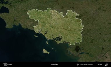 Morbihan. Fransa 'nın idari alanı koyu renkli bir B uydusu görüntüsüyle vurgulandı ve özetlendi