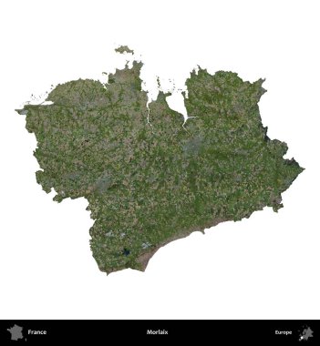 Morlaix. Fransa 'nın idari bölgesi B uydusundaki görüntülerde beyaza izole edildi