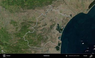 Narbonne. B uydusundaki görüntülerde Fransa 'nın idari bölgesinin ana hatları belirlenmiş.
