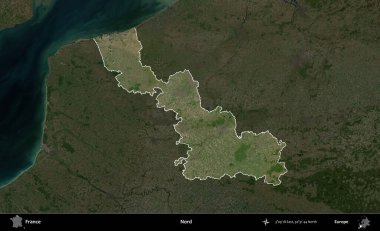 Nord. Fransa 'nın idari alanı koyu renkli bir B uydusu görüntüsüyle vurgulandı ve özetlendi