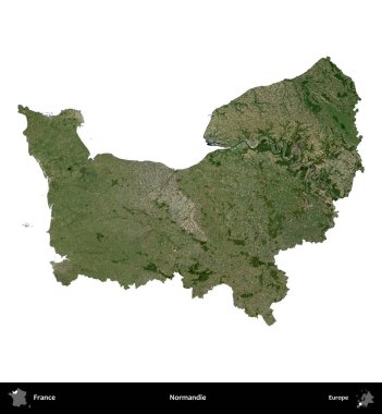 Normandie. Fransa 'nın idari bölgesi B uydusundaki görüntülerde beyaza izole edildi