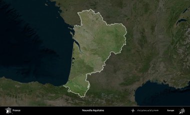 Yeni-Aquitaine. Fransa 'nın idari alanı koyu renkli bir B uydusu görüntüsüyle vurgulandı ve özetlendi