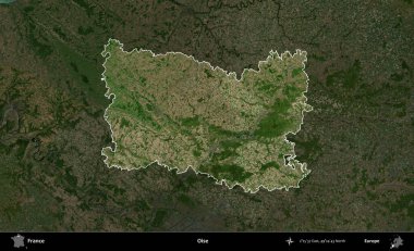 Oise. Fransa 'nın idari alanı koyu renkli bir B uydusu görüntüsüyle vurgulandı ve özetlendi