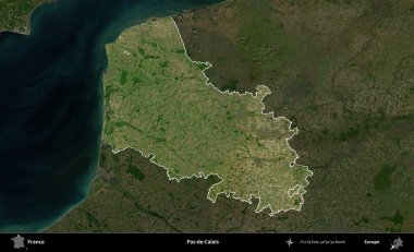 Pas-de-Calais. Fransa 'nın idari alanı koyu renkli bir B uydusu görüntüsüyle vurgulandı ve özetlendi