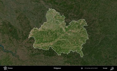Perigueux. Fransa 'nın idari alanı koyu renkli bir B uydusu görüntüsüyle vurgulandı ve özetlendi