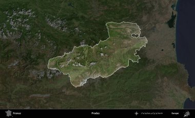 Övgü. Fransa 'nın idari alanı koyu renkli bir B uydusu görüntüsüyle vurgulandı ve özetlendi