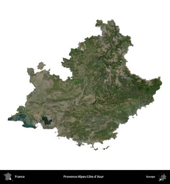 Provence-Alpes-Cote d'Azur. Fransa 'nın idari bölgesi B uydusundaki görüntülerde beyaza izole edildi