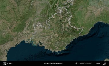 Provence-Alpes-Cote d'Azur. B uydusundaki görüntülerde Fransa 'nın idari bölgesinin ana hatları belirlenmiş.