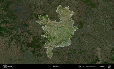 Provins. Fransa 'nın idari alanı koyu renkli bir B uydusu görüntüsüyle vurgulandı ve özetlendi