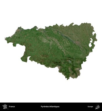 Pireneler-Atlantikler. Fransa 'nın idari bölgesi B uydusundaki görüntülerde beyaza izole edildi