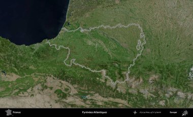 Pireneler-Atlantikler. B uydusundaki görüntülerde Fransa 'nın idari bölgesinin ana hatları belirlenmiş.