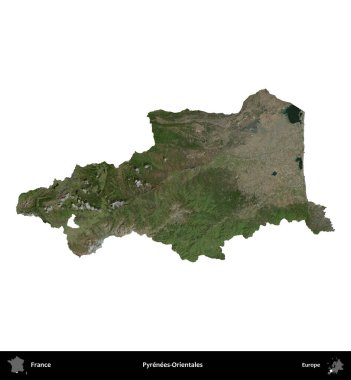 Pirenes-Orientales. Fransa 'nın idari bölgesi B uydusundaki görüntülerde beyaza izole edildi