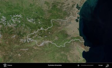 Pirenes-Orientales. B uydusundaki görüntülerde Fransa 'nın idari bölgesinin ana hatları belirlenmiş.
