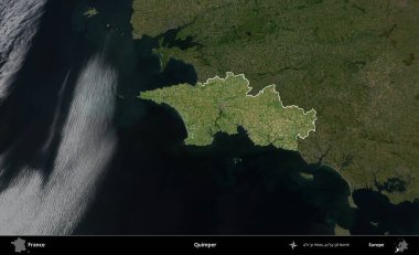 Quimper. Fransa 'nın idari alanı koyu renkli bir B uydusu görüntüsüyle vurgulandı ve özetlendi