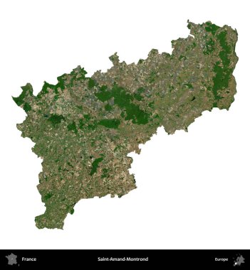 Saint-Amand-Montrond. Fransa 'nın idari bölgesi B uydusundaki görüntülerde beyaza izole edildi