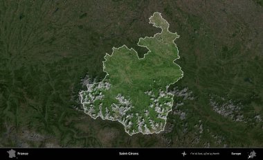 Saint-Gironlar. Fransa 'nın idari alanı koyu renkli bir B uydusu görüntüsüyle vurgulandı ve özetlendi