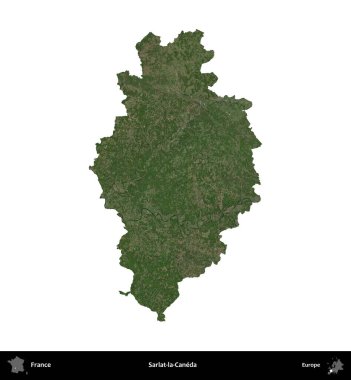 Sarlat-la-Caneda. Fransa 'nın idari bölgesi B uydusundaki görüntülerde beyaza izole edildi