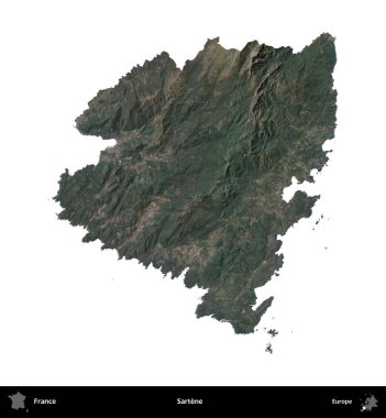 Sartene. Fransa 'nın idari bölgesi B uydusundaki görüntülerde beyaza izole edildi