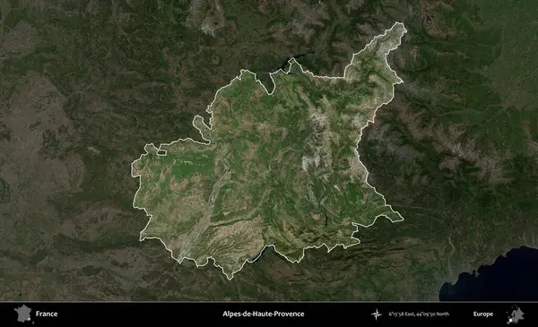 Alpes-de-Haute-Provence. Fransa 'nın idari alanı koyu renkli bir B uydusu görüntüsüyle vurgulandı ve özetlendi