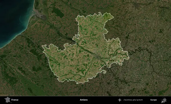 Amiens. Fransa 'nın idari alanı koyu renkli bir B uydusu görüntüsüyle vurgulandı ve özetlendi
