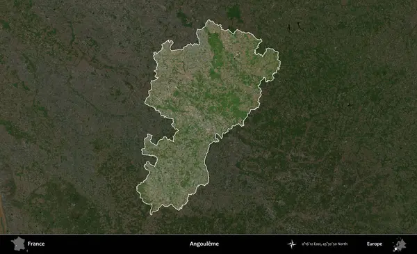 Angoume. Fransa 'nın idari alanı koyu renkli bir B uydusu görüntüsüyle vurgulandı ve özetlendi