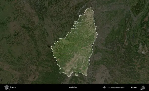 Ardeche. Fransa 'nın idari alanı koyu renkli bir B uydusu görüntüsüyle vurgulandı ve özetlendi