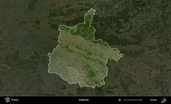 Ardennes. Fransa 'nın idari alanı koyu renkli bir B uydusu görüntüsüyle vurgulandı ve özetlendi