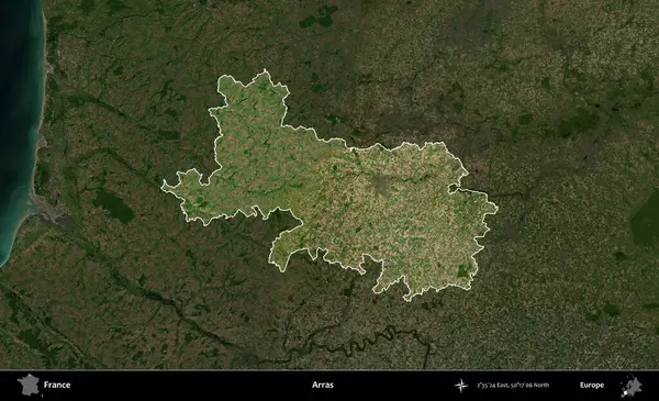 Arras. Fransa 'nın idari alanı koyu renkli bir B uydusu görüntüsüyle vurgulandı ve özetlendi