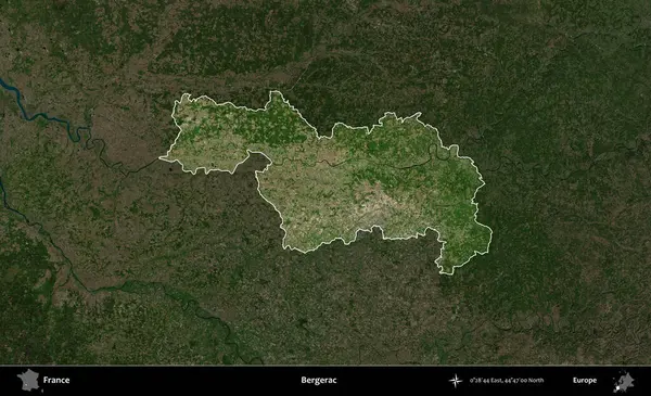 Bergerac. Fransa 'nın idari alanı koyu renkli bir B uydusu görüntüsüyle vurgulandı ve özetlendi