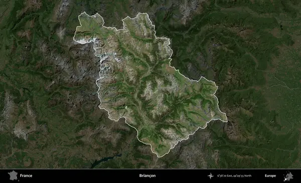 Briancon. Fransa 'nın idari alanı koyu renkli bir B uydusu görüntüsüyle vurgulandı ve özetlendi
