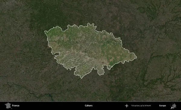 Cahors. Fransa 'nın idari alanı koyu renkli bir B uydusu görüntüsüyle vurgulandı ve özetlendi