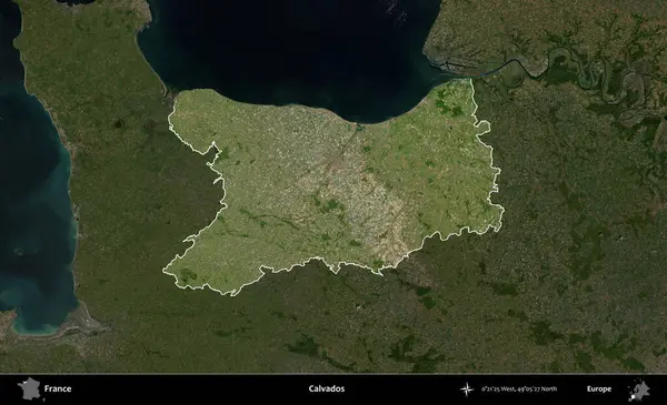 Calvados. Fransa 'nın idari alanı koyu renkli bir B uydusu görüntüsüyle vurgulandı ve özetlendi