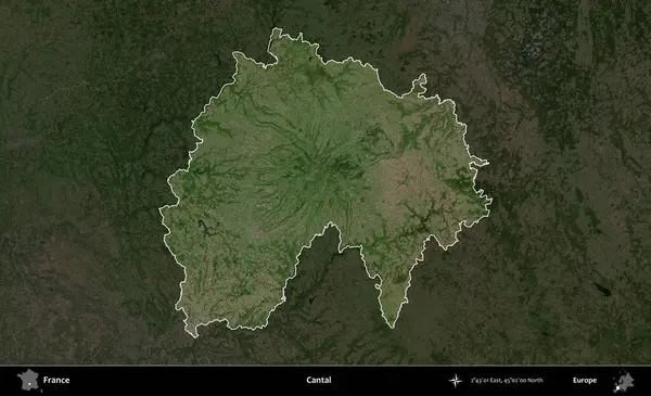 Cantal. Fransa 'nın idari alanı koyu renkli bir B uydusu görüntüsüyle vurgulandı ve özetlendi