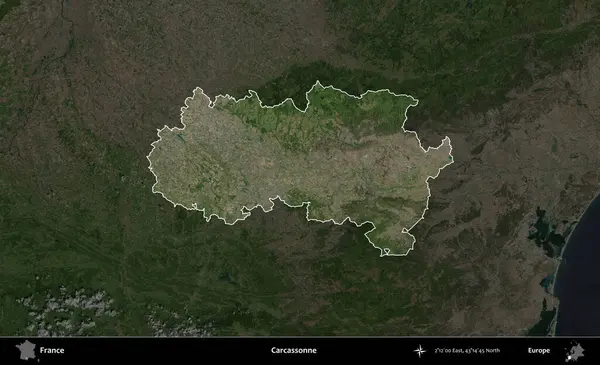 Carcassonne. Fransa 'nın idari alanı koyu renkli bir B uydusu görüntüsüyle vurgulandı ve özetlendi