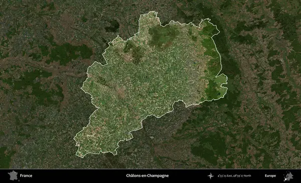 Chalons-en-Champagne. Fransa 'nın idari alanı koyu renkli bir B uydusu görüntüsüyle vurgulandı ve özetlendi