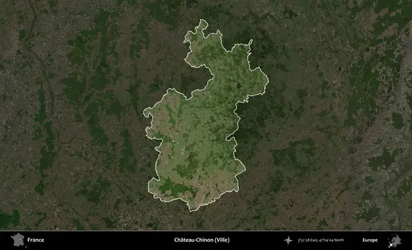 Chateau-Chinon (Ville). Fransa 'nın idari alanı koyu renkli bir B uydusu görüntüsüyle vurgulandı ve özetlendi
