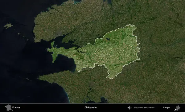 Chateaulin. Fransa 'nın idari alanı koyu renkli bir B uydusu görüntüsüyle vurgulandı ve özetlendi