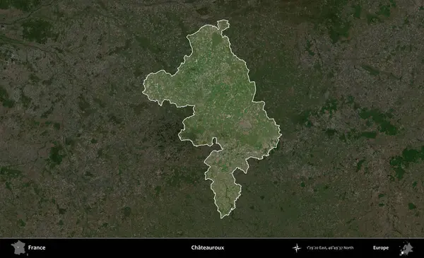 Chateauroux. Fransa 'nın idari alanı koyu renkli bir B uydusu görüntüsüyle vurgulandı ve özetlendi