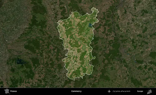 Merhamet et. Fransa 'nın idari alanı koyu renkli bir B uydusu görüntüsüyle vurgulandı ve özetlendi